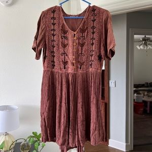 Vintage Brown embroidered dress with tie on back